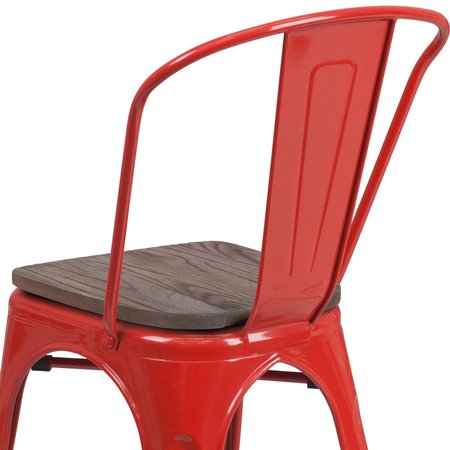 Flash Furniture Red Metal Stackable Chair with Wood Seat 4-CH-31230-RED-WD-GG